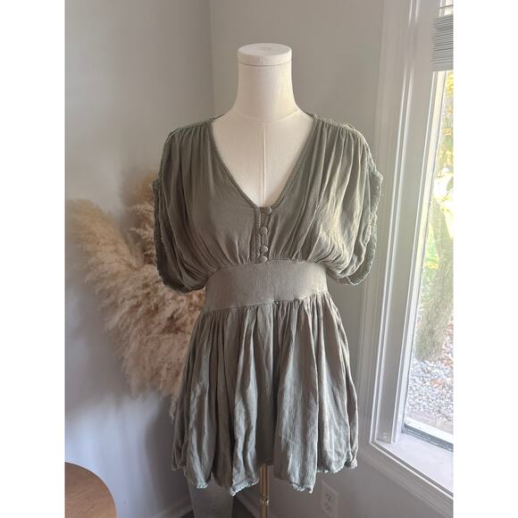 Mabel Khalani Romper Size Small Olive Green Button Down Farmhouse - Picture 4 of 11